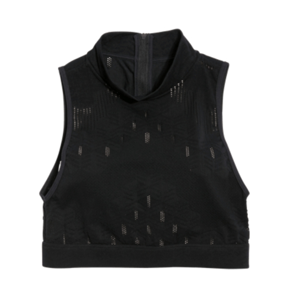 Koral Unami Maurin Black Crop Top Small Mock Neck Perforated